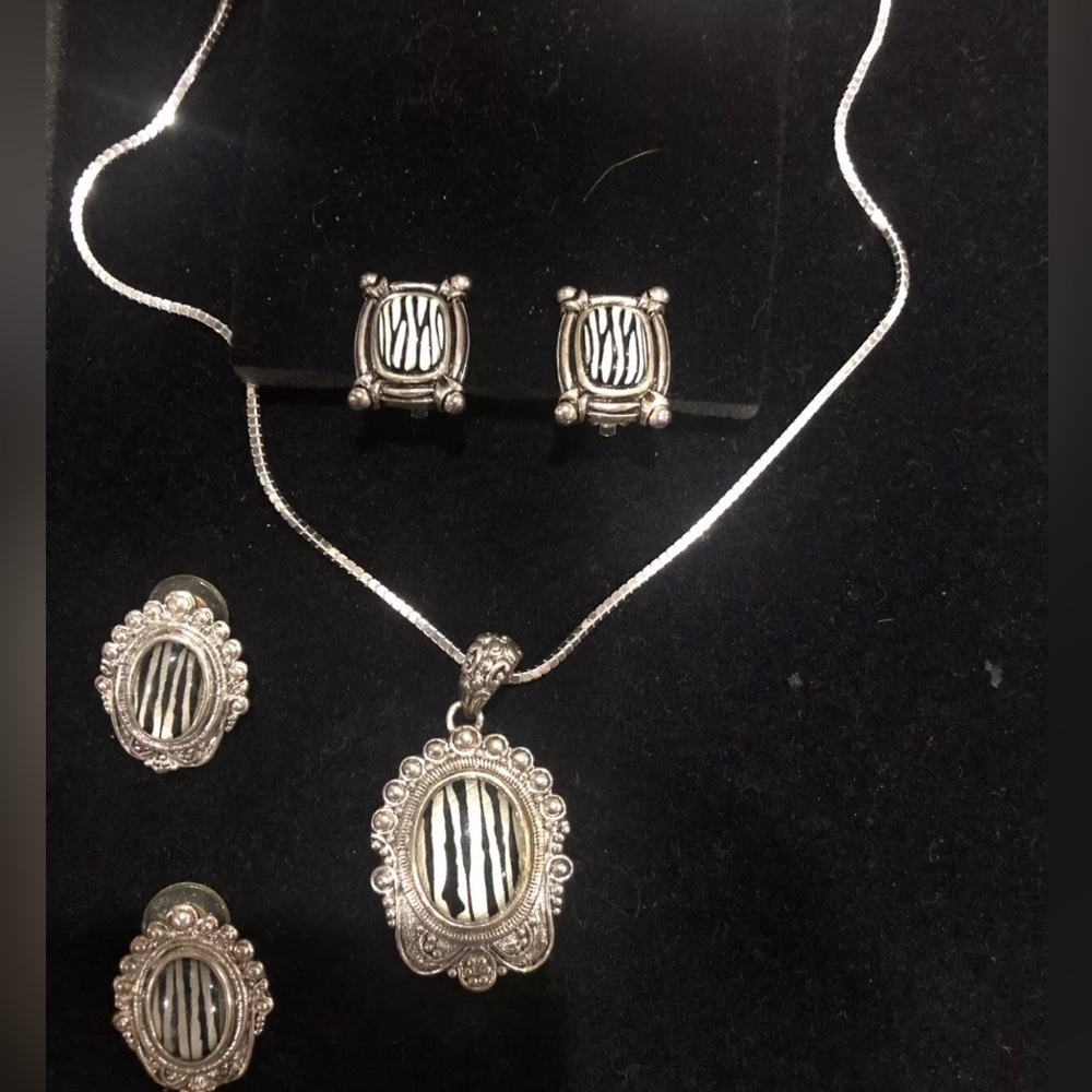 Statment Jewelry Lot Zebra Print necklace pendant Matching Earrings